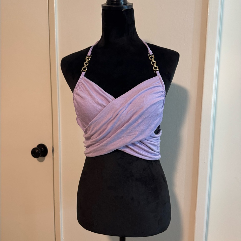 Lavender Halter Top with Gold Chain Straps